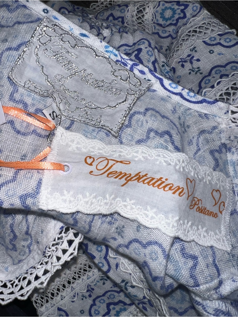Temptation Positano Blue & White Linen Shirt Bell Sleeve Dress Size Small - Picture 8 of 13